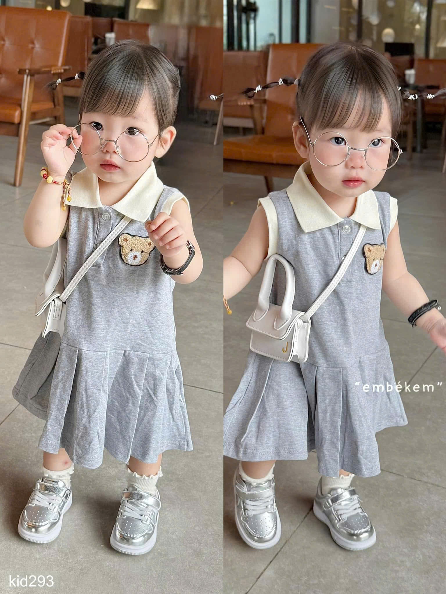 HCS Vấy polo xám in gấu ngực dư sz 110 ( 15-17kg)
