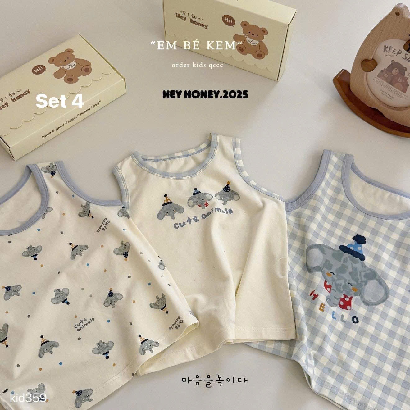 HCS Sét 3 bộ heyhonney Xanh cho bé iu sz 90 ( 11-13kg)
