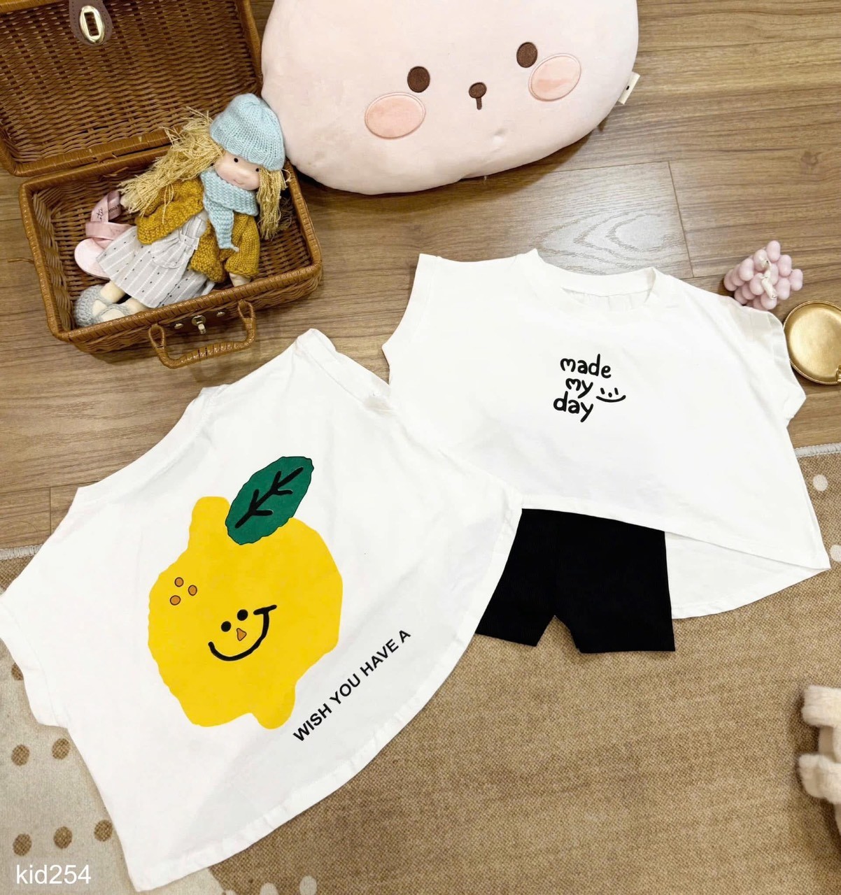 HCS Sét áo croptop và quần đùi hình quả chanh sz 3 ( 12-14kg)