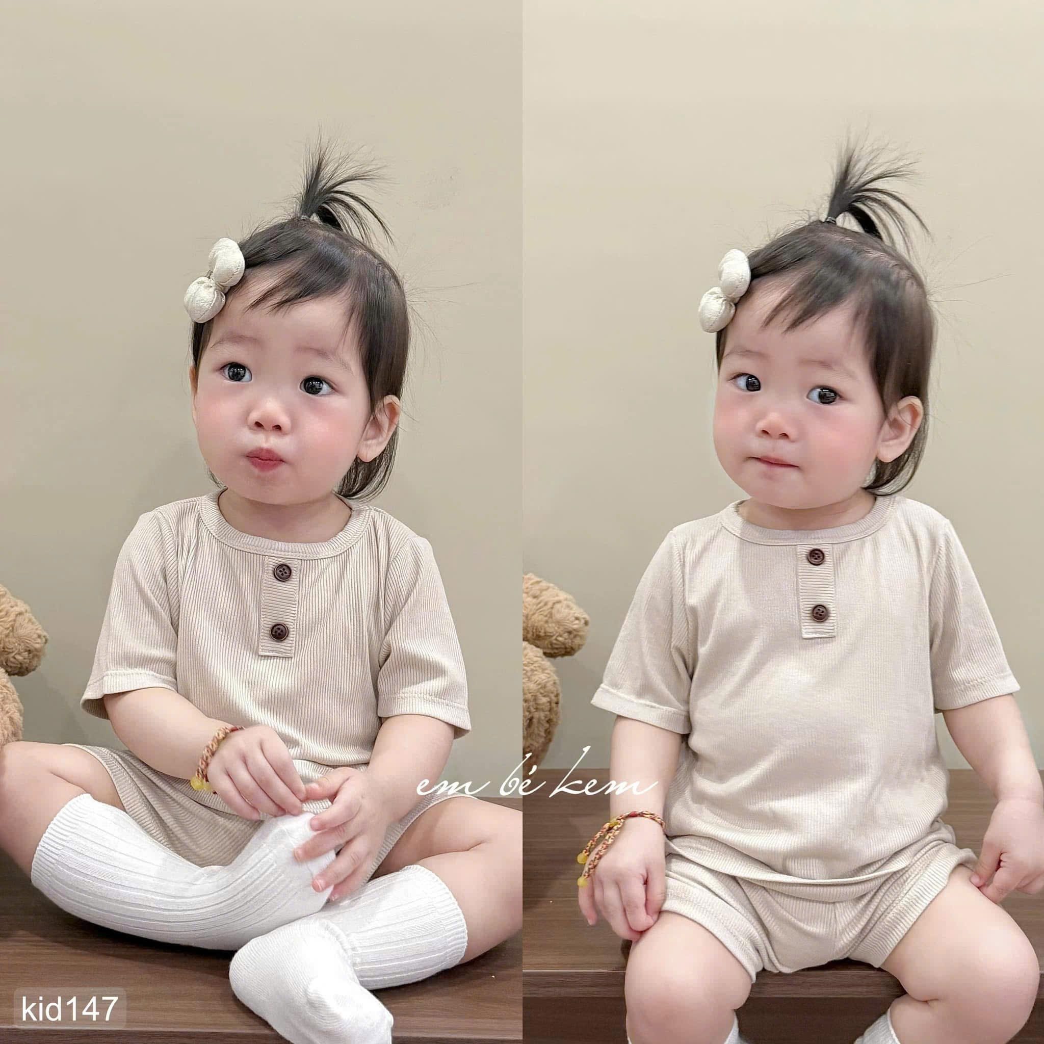 HCS Sét bộ tăm cúc ngực cho bé màu be sz 2( 10-12kg)