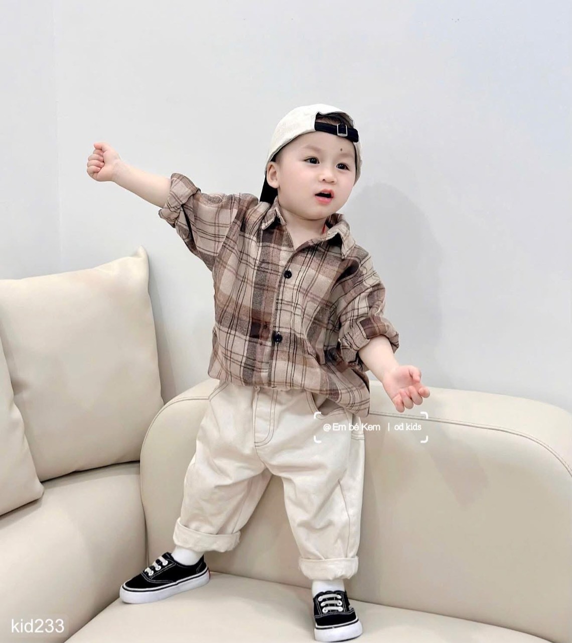 HCS áo somi kẻ caro nâu cho bé mã 1