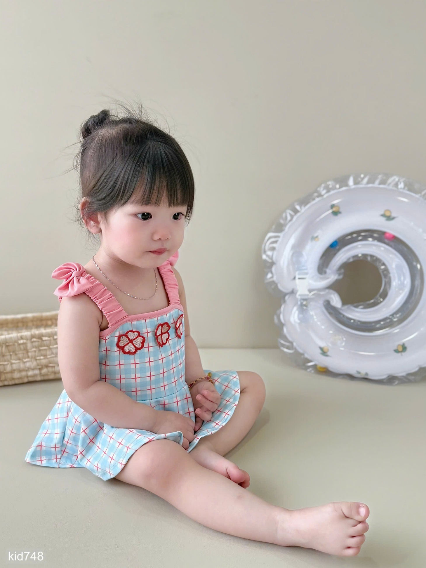 HCS (M25k.748) s Sét 2 dây kèm chíp kẻ xanh phối hoa cho bé