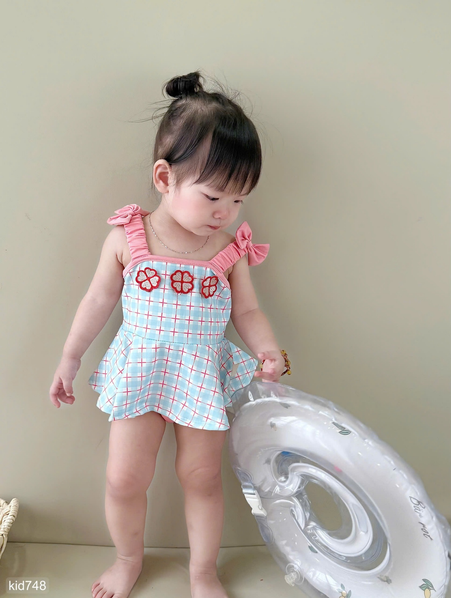 HCS (M25k.748) s Sét 2 dây kèm chíp kẻ xanh phối hoa cho bé