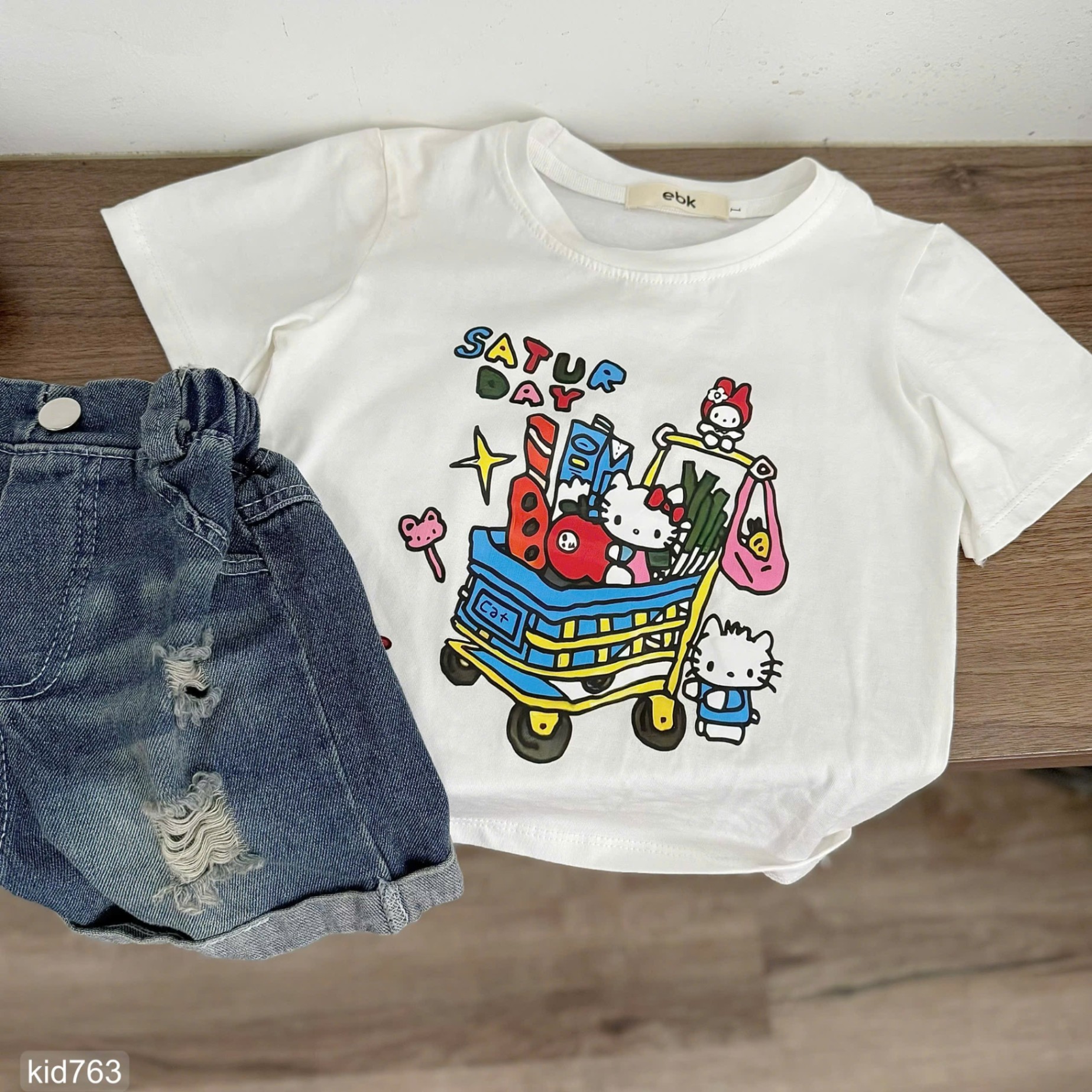 HCS(M25K.763) Set bộ áo phông kèm quần sooc jean siêu xinh cho bé