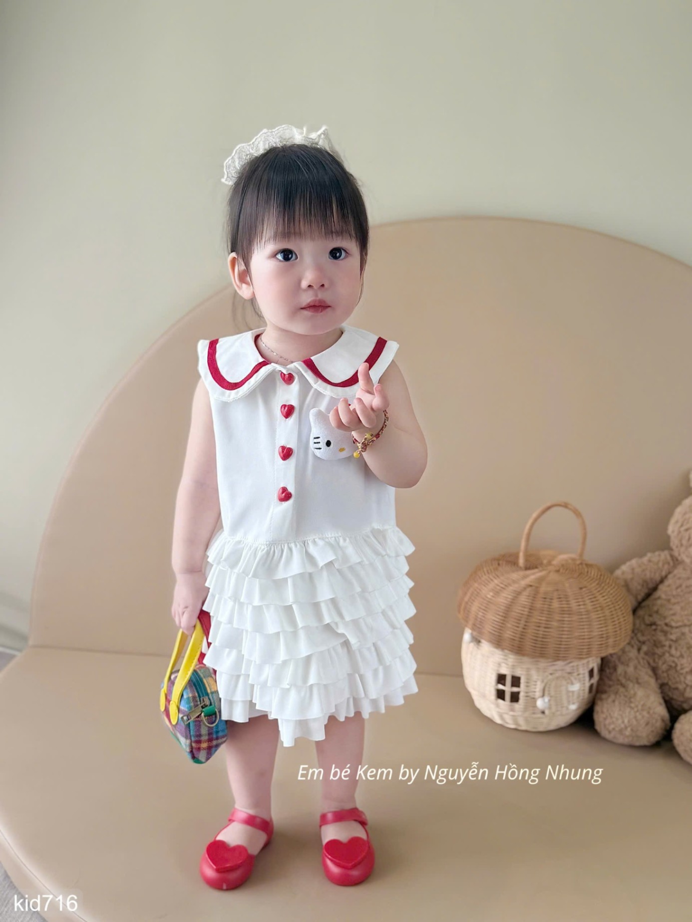 HCS(M25K.716) Váy trắng phối cổ bèo kitty siêu xinh cho bé