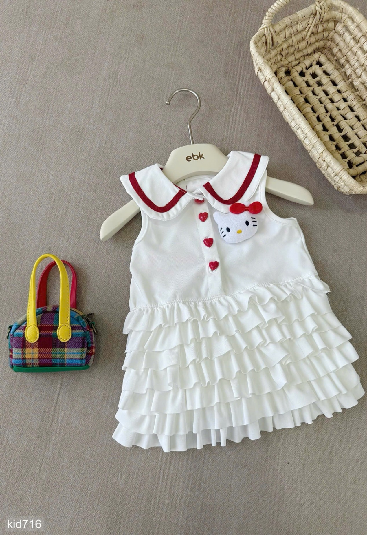 HCS(M25K.716) Váy trắng phối cổ bèo kitty siêu xinh cho bé