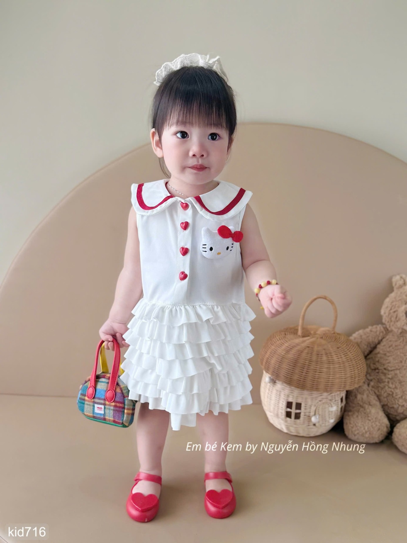 HCS(M25K.716) Váy trắng phối cổ bèo kitty siêu xinh cho bé