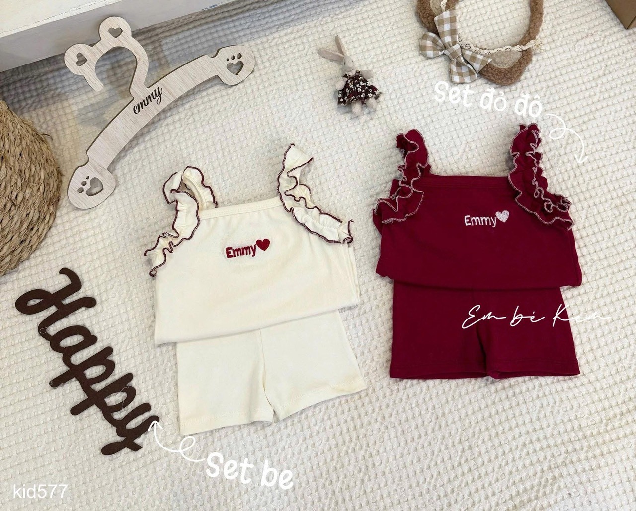 HCS Sét bộ balo thêu emmy tay bèo nhúm lẻ sz 1 ( 8-10kg)