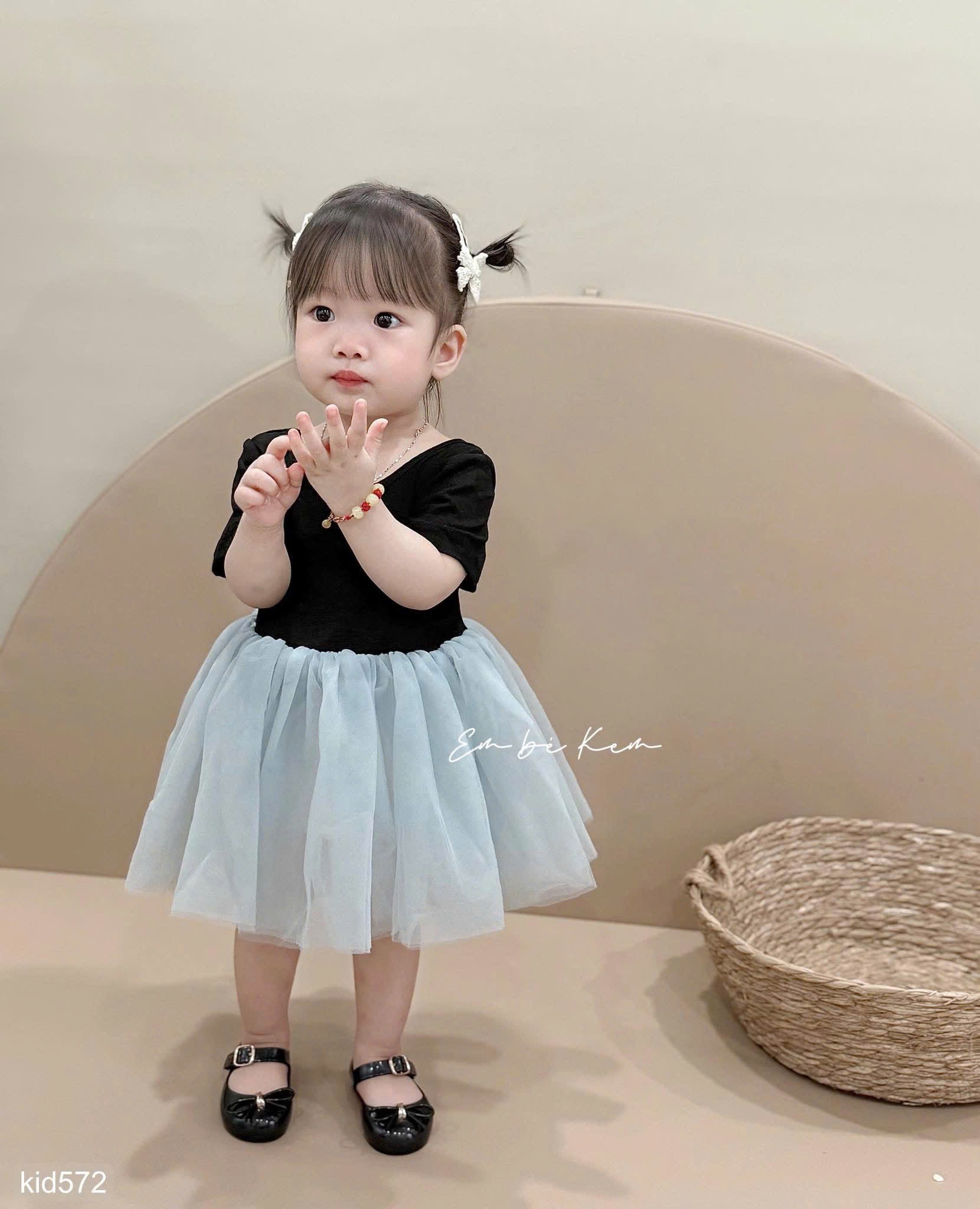 HCS Váy thiết kế bồng xòe màu xanh cho bé lẻ sz 80 ( 9-11kg)