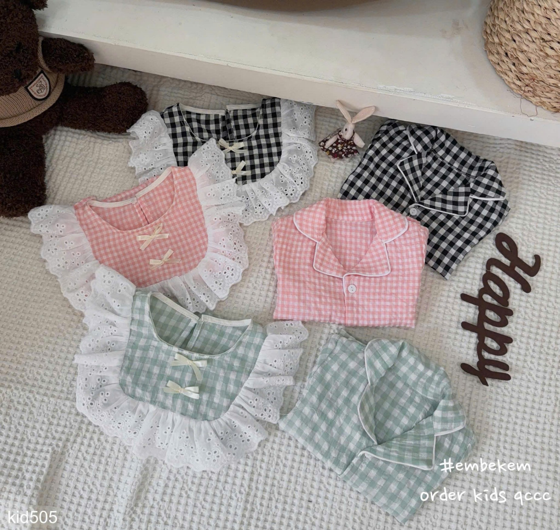 HCS Sét bộ ngủ kẻ caro cho bé