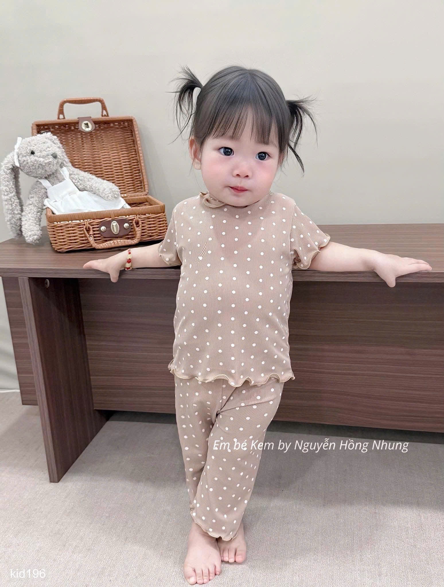 HCS Sét bộ mặc nhà họa tiết chấm bi cho bé