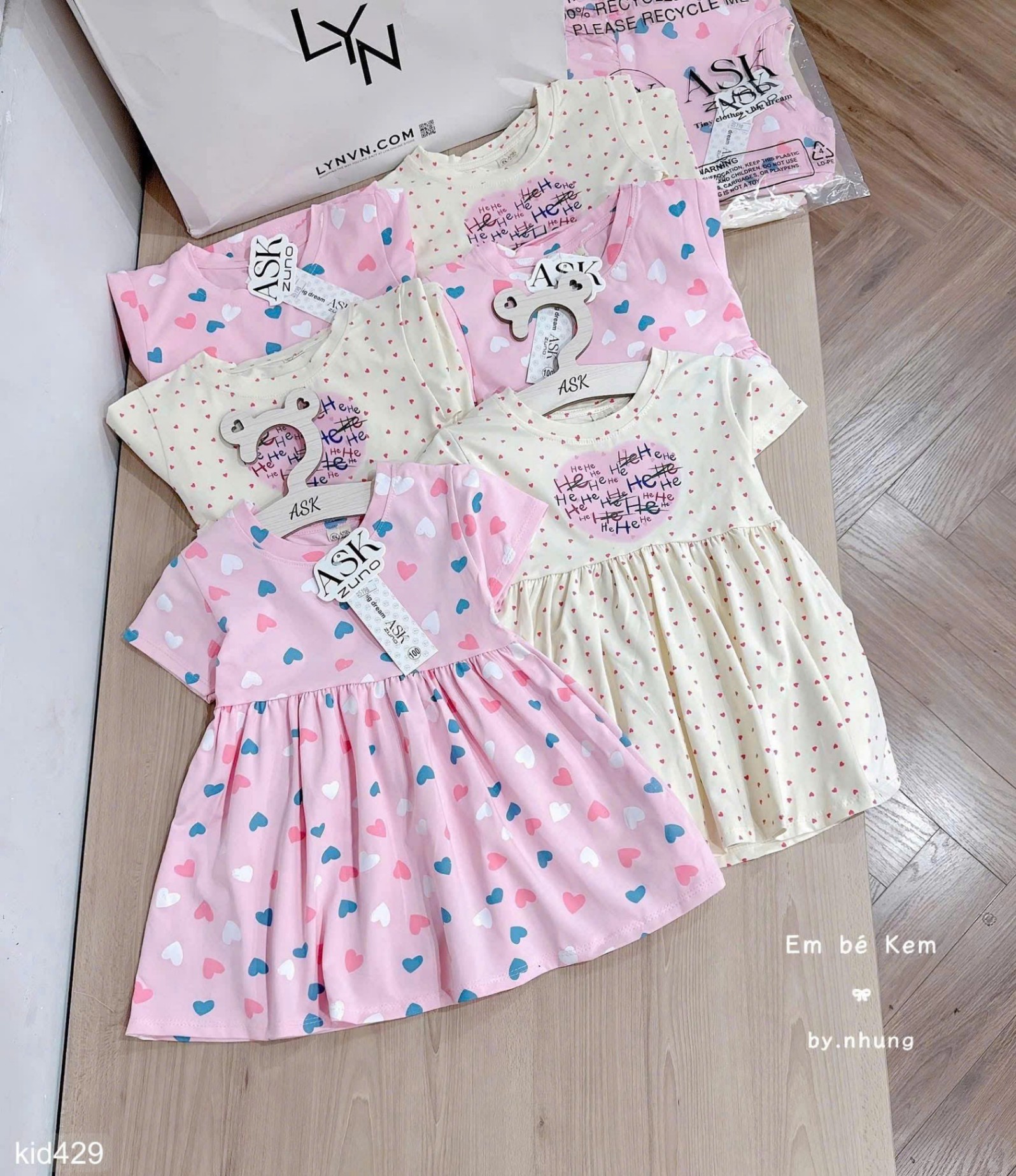 HCS Sét 2 váy cotton siêu mát họa tiết trái tim