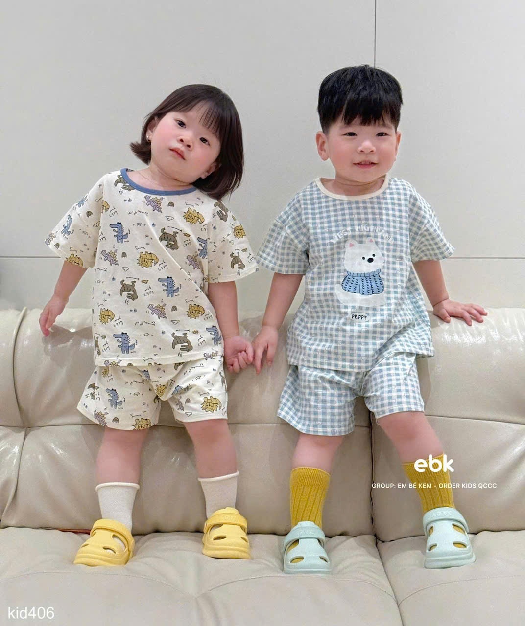 HCS Sét 2 bộ homewear xanh họa tiết gấu cho bé