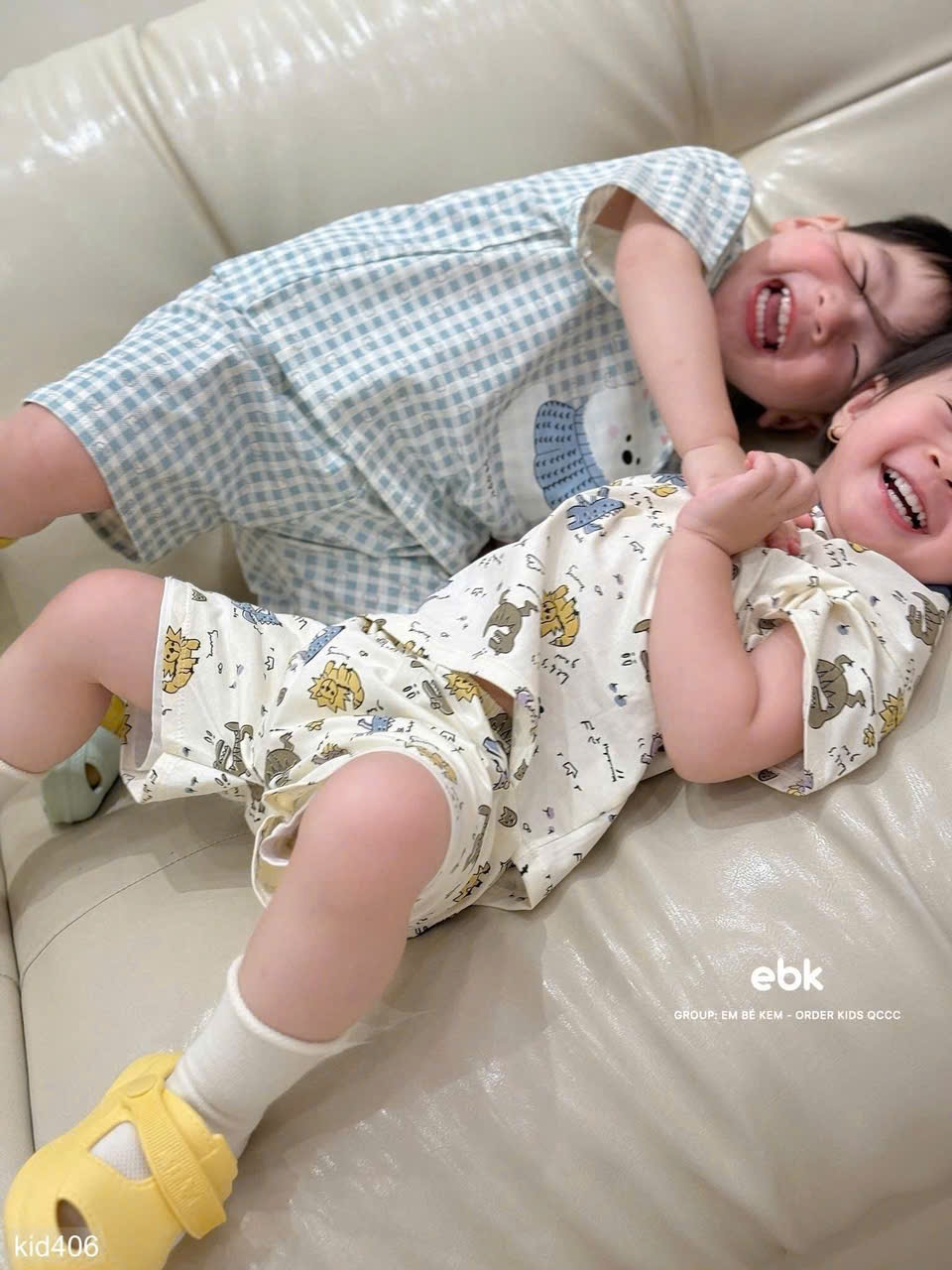 HCS Sét 2 bộ homewear xanh họa tiết gấu cho bé