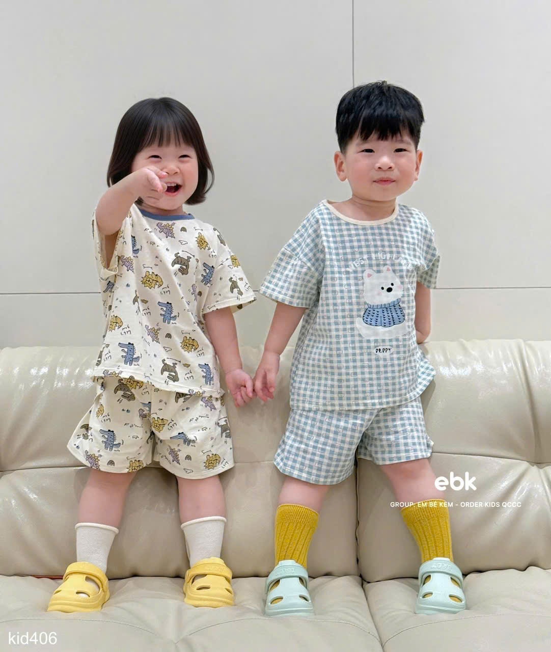 HCS Sét 2 bộ homewear xanh họa tiết gấu cho bé