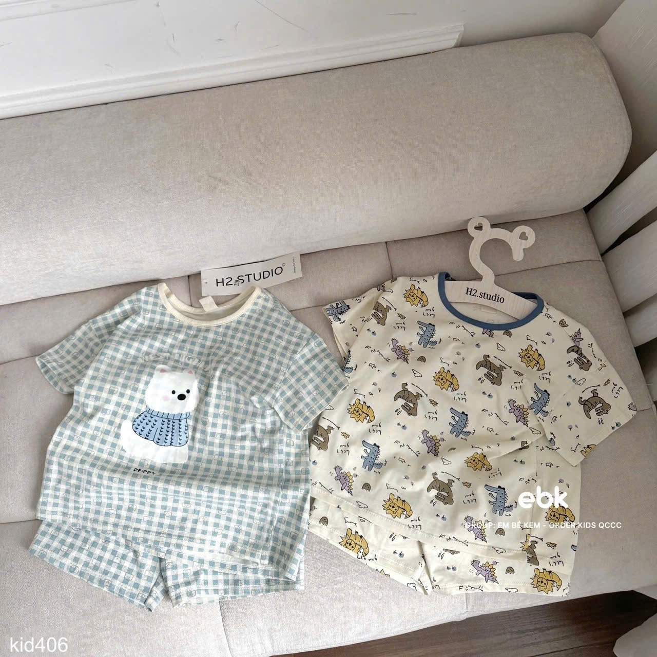 HCS Sét 2 bộ homewear xanh họa tiết gấu cho bé