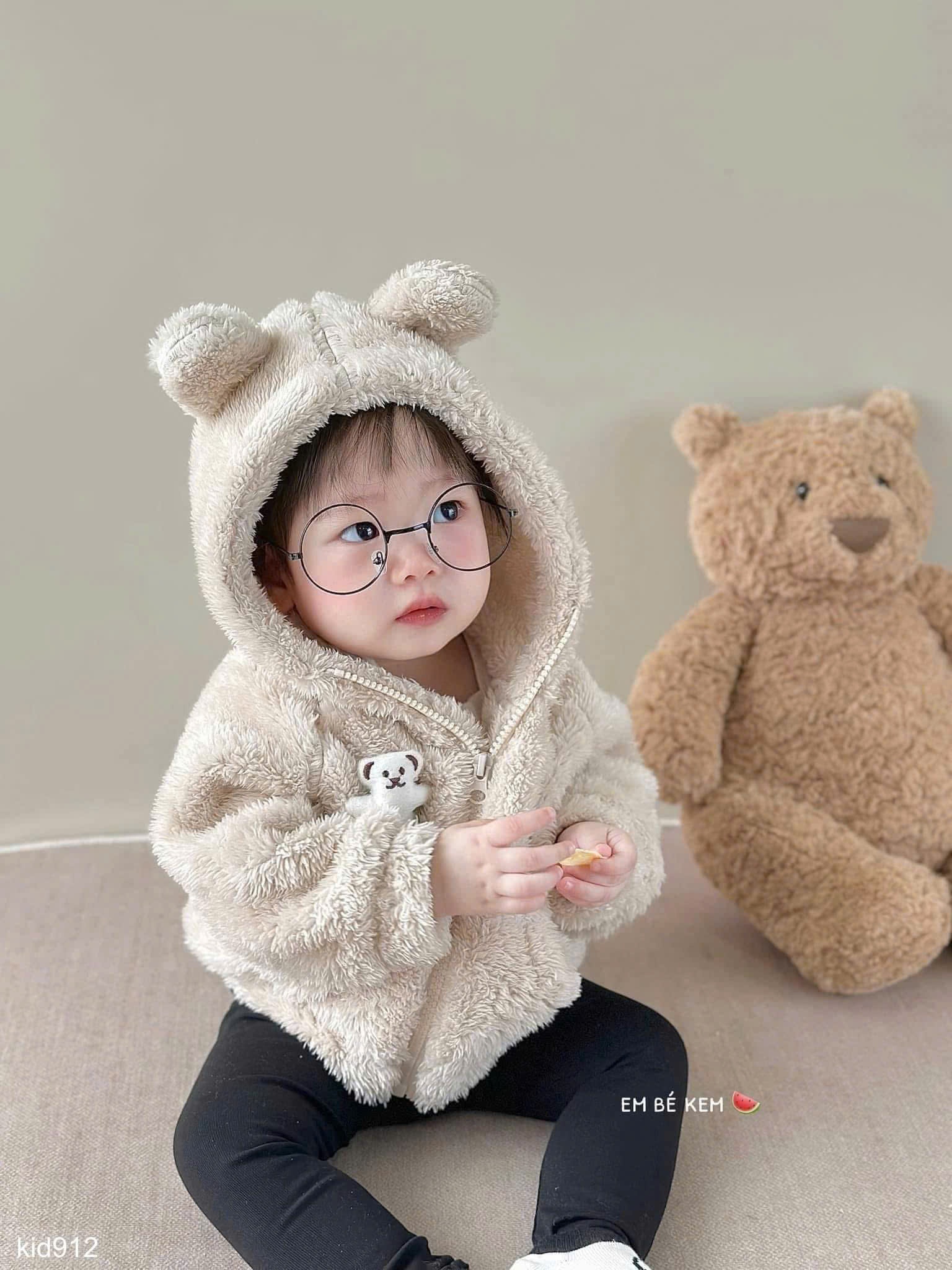 HCS (M25K .912) Áo khoác lông logo gấu cute cho bé