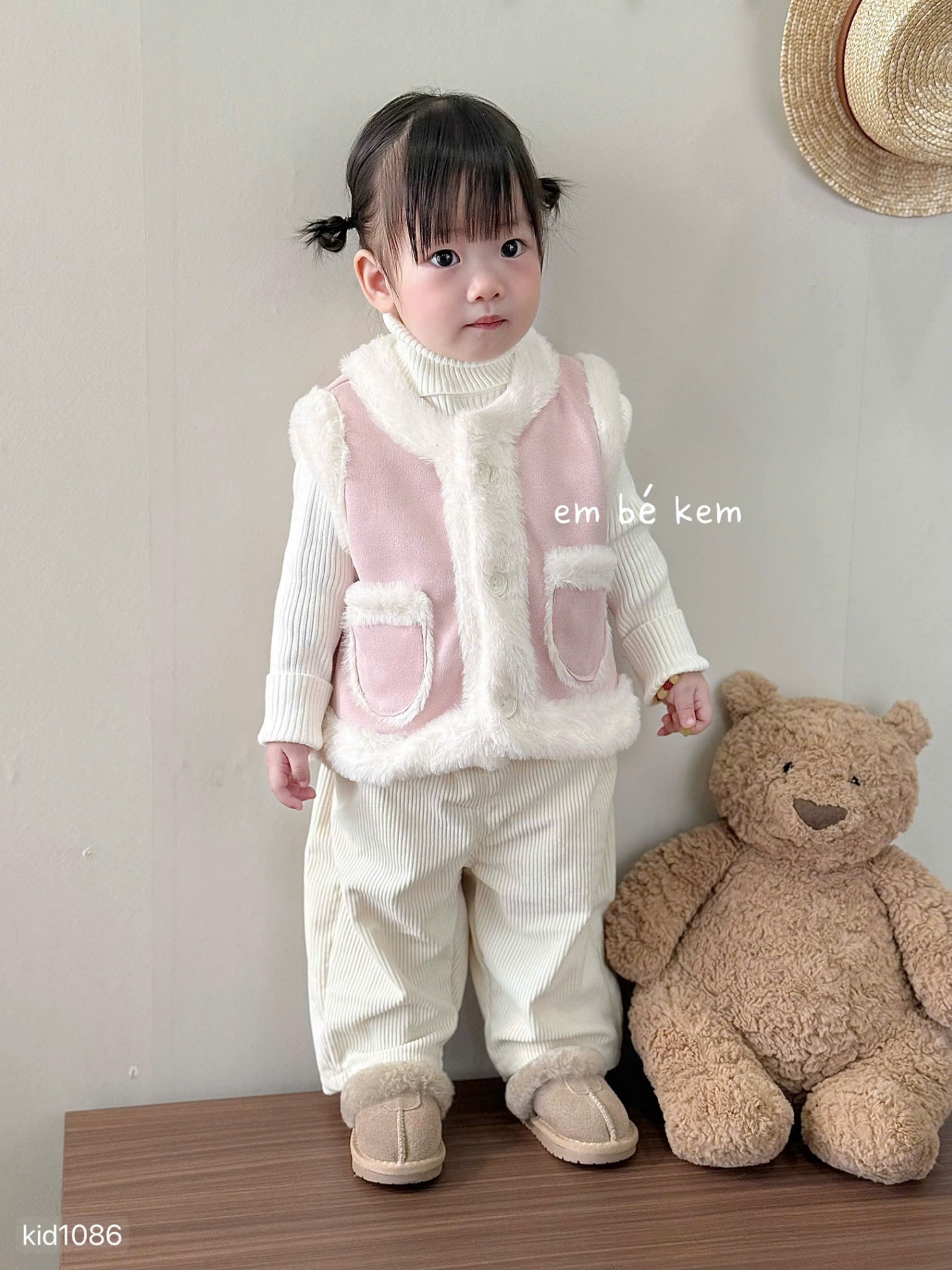 HCS (M25k.1086) Áo gile hồng lót lông mịn siêu ấm