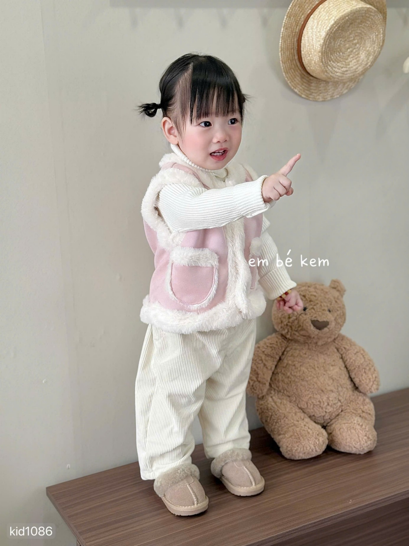 HCS (M25k.1086) Áo gile hồng lót lông mịn siêu ấm