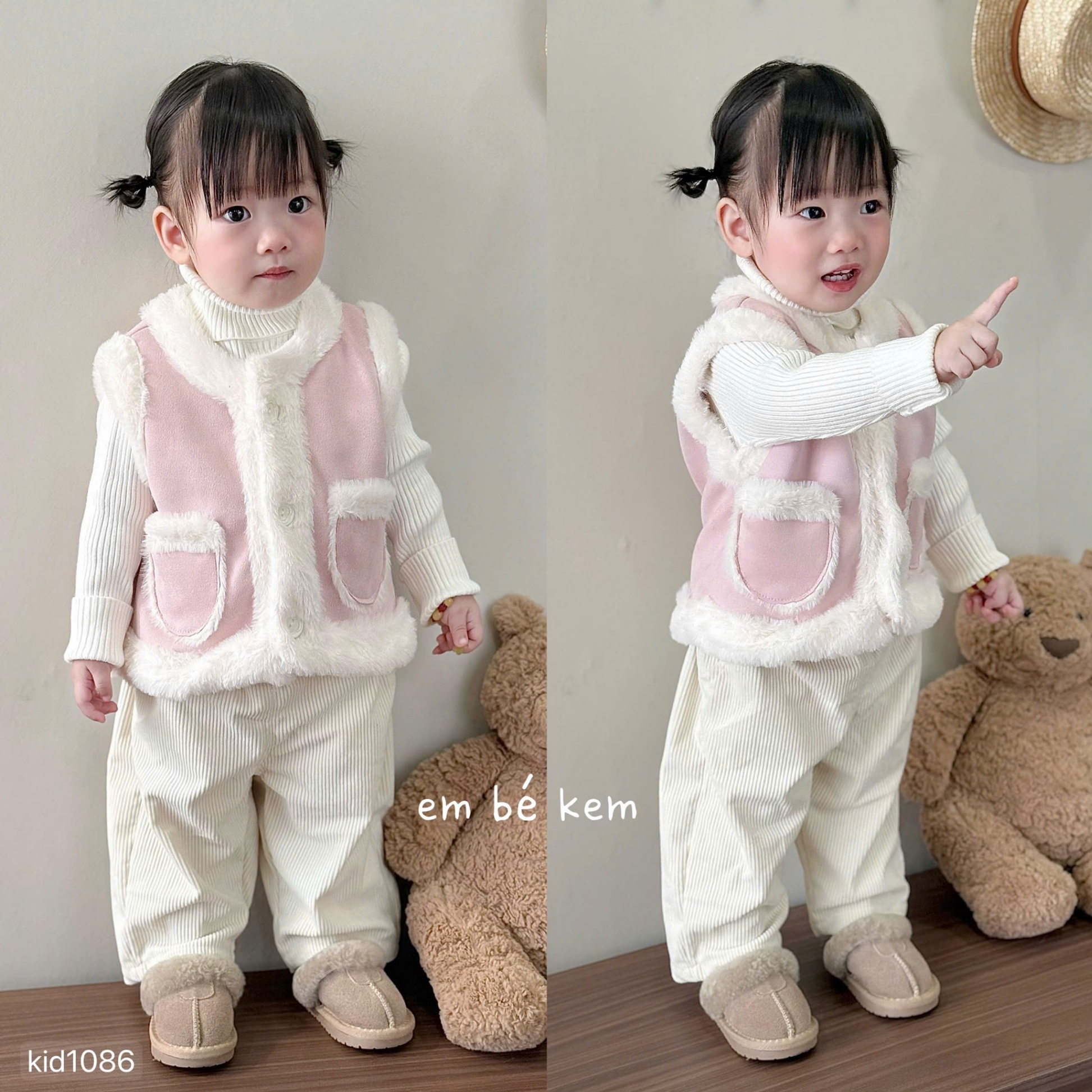 HCS (M25k.1086) Áo gile hồng lót lông mịn siêu ấm