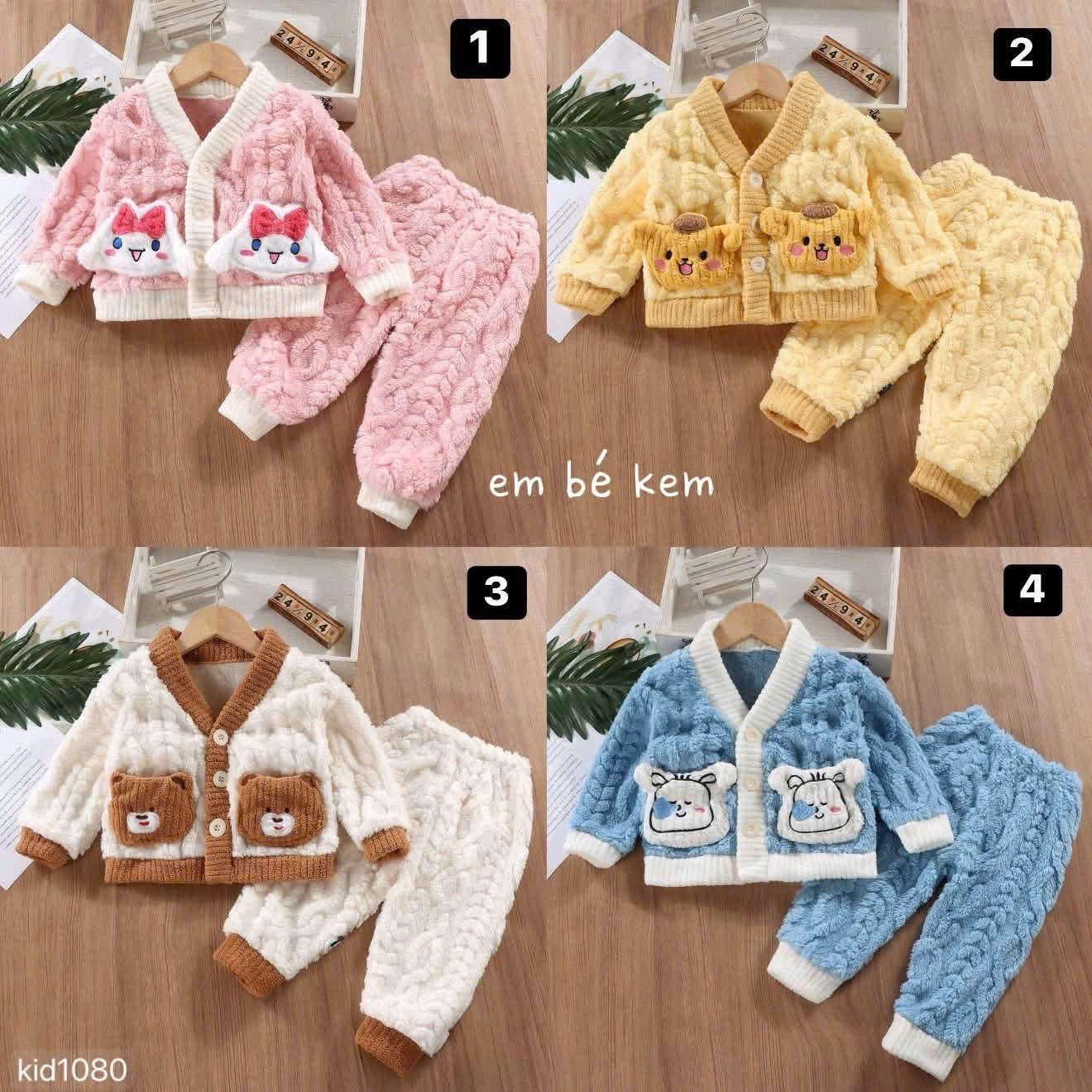 HCS (25K.1080)Set quần áo lông nhung mềm mại siêu xinh cho bé - vÀNG