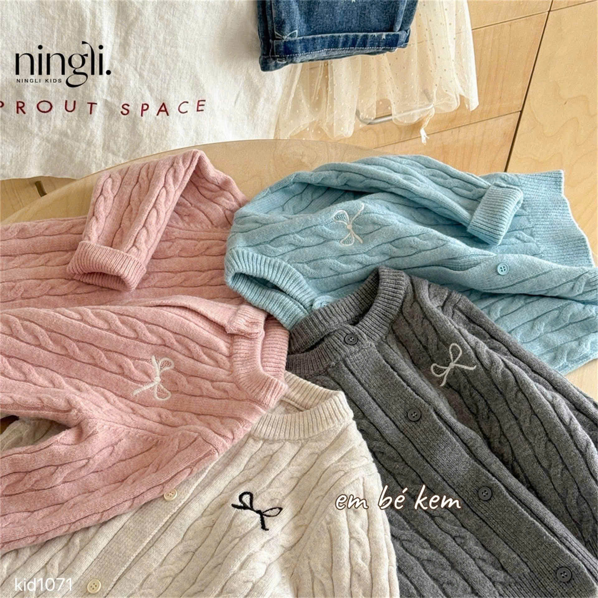 HCS (25k1071) Áo cardigan len tăm ningli đính nơ ngực 4 tone màu siêu xinh -- 110