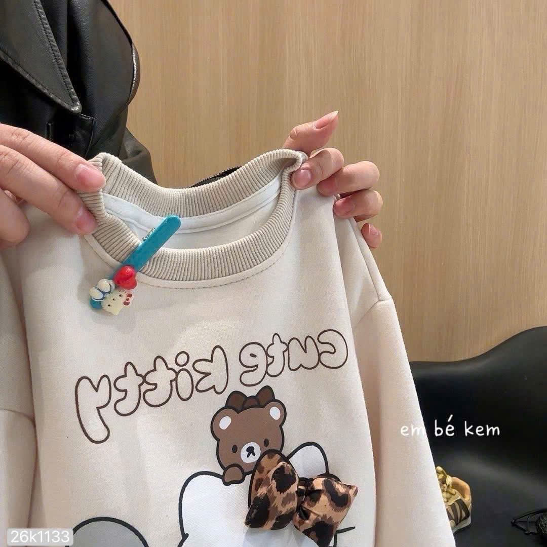 HCS(26K1133) Set bộ áo nỉ kèm quần da beo hello kitty cho bé