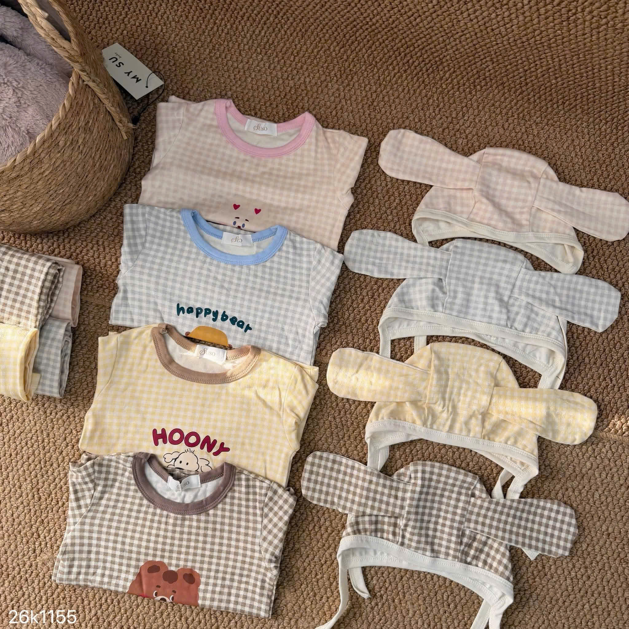 HCS(26K1155) Set bộ kẻ in ngực đáng yêu cho bé - K MŨ