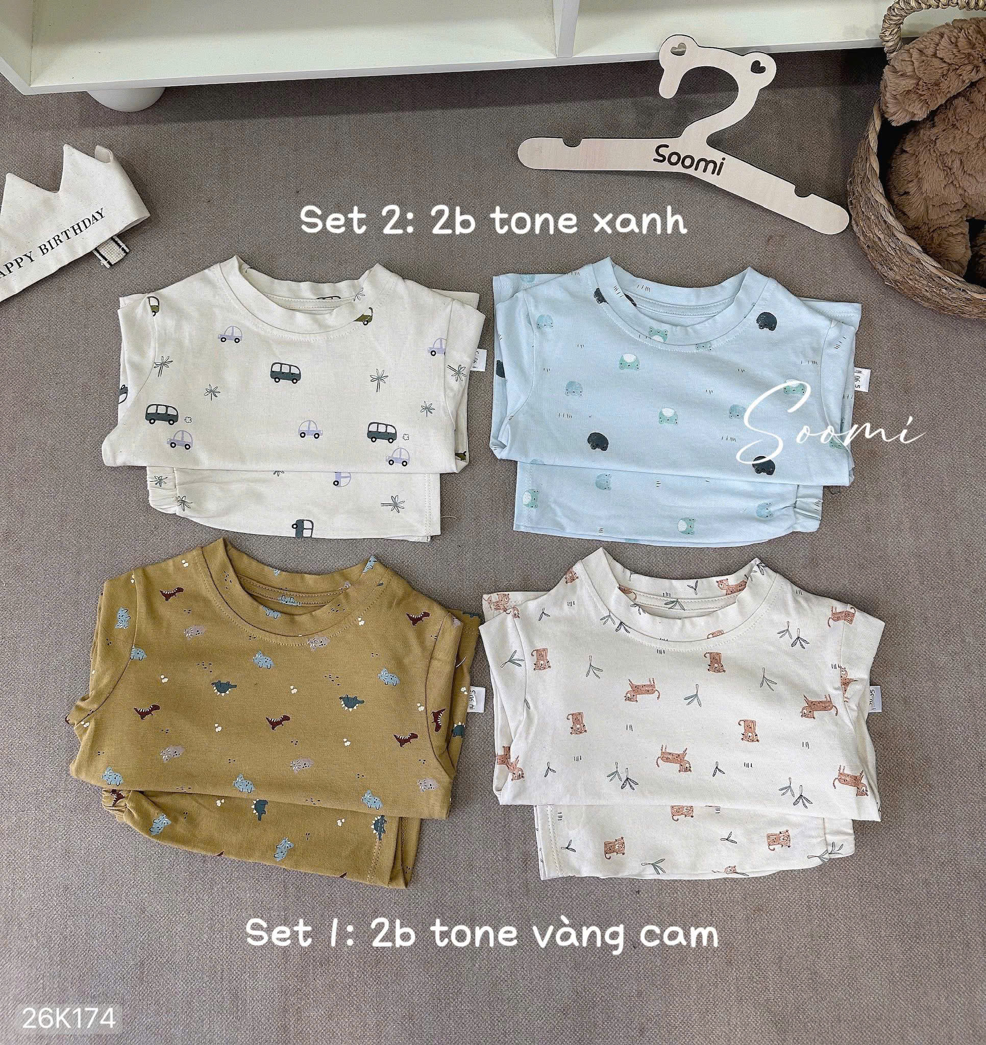 HCS (26K174) Combo 1b họa tiết bé trai chất cotton mềm mại - tone xanh