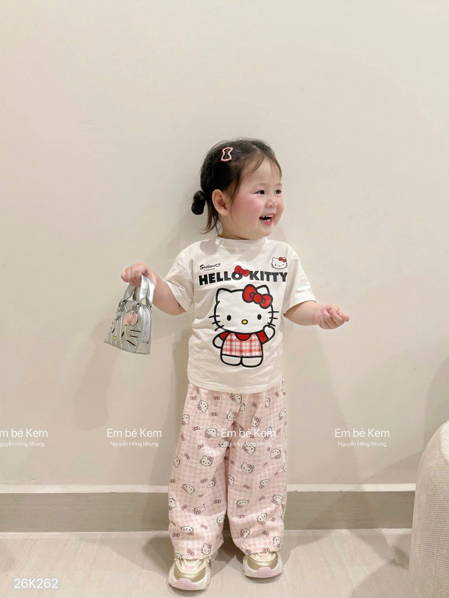 HCS (26K262) Sét bộ kitty cho bé áo trắng quần hồng sz 100