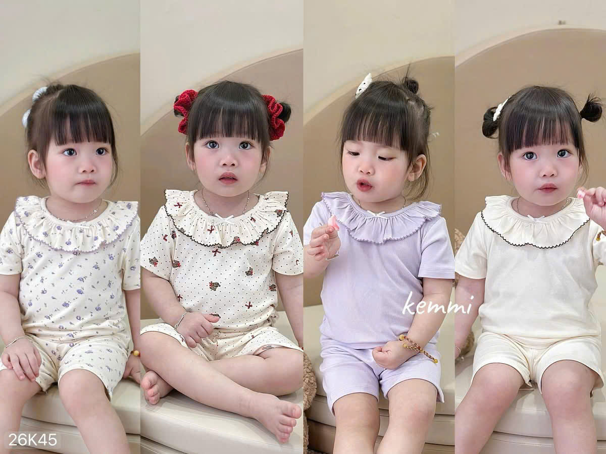 HCS(26K45) Set bộ cộc tay cổ viền bèo 4 mẫu cho bé (0-6_Lẻ 89k)
