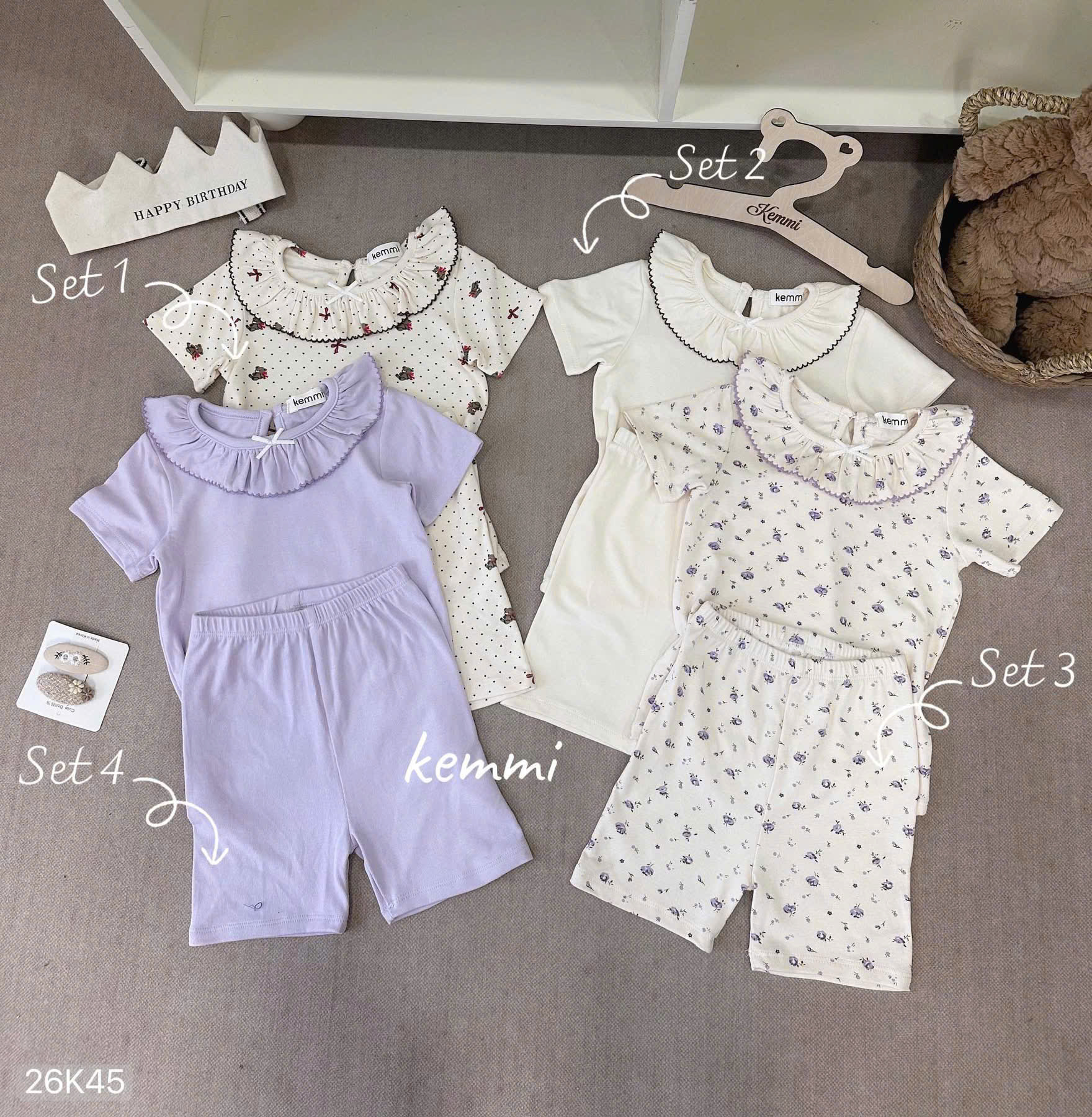 HCS(26K45) Set bộ cộc tay cổ viền bèo 4 mẫu cho bé (0-6_Lẻ 89k)
