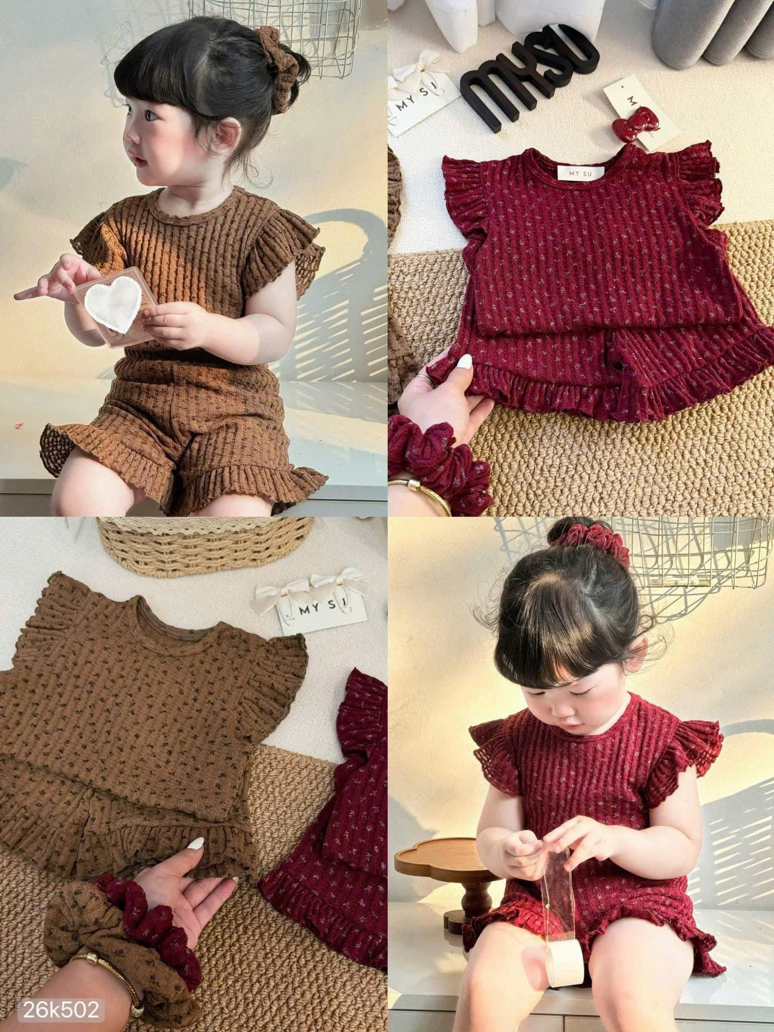 HCS (26K502) Set bộ hoa nhí viền bèo kèm buộc tóc cho bé