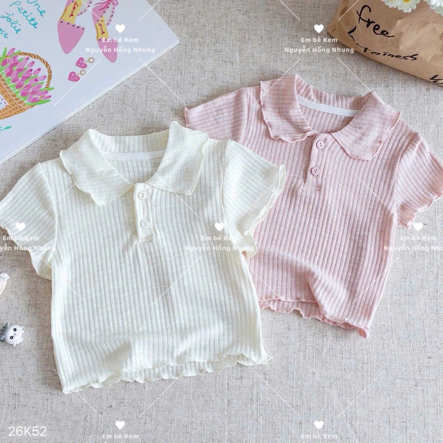 HCS(26K52) áo polo len tăm mỏng viền bèo 2 màu trắng hồng cho bé.