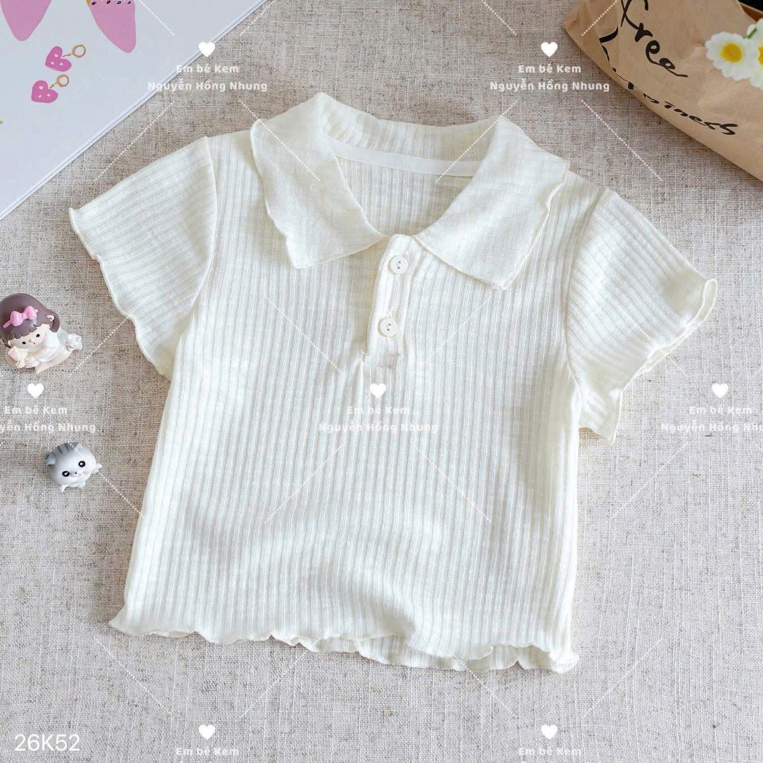 HCS(26K52) áo polo len tăm mỏng viền bèo 2 màu trắng hồng cho bé.