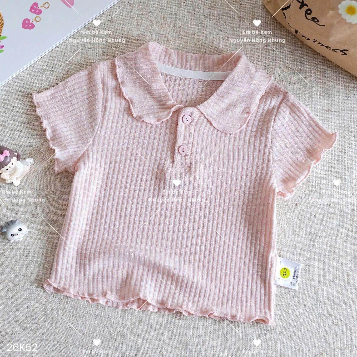 HCS(26K52) áo polo len tăm mỏng viền bèo 2 màu trắng hồng cho bé.