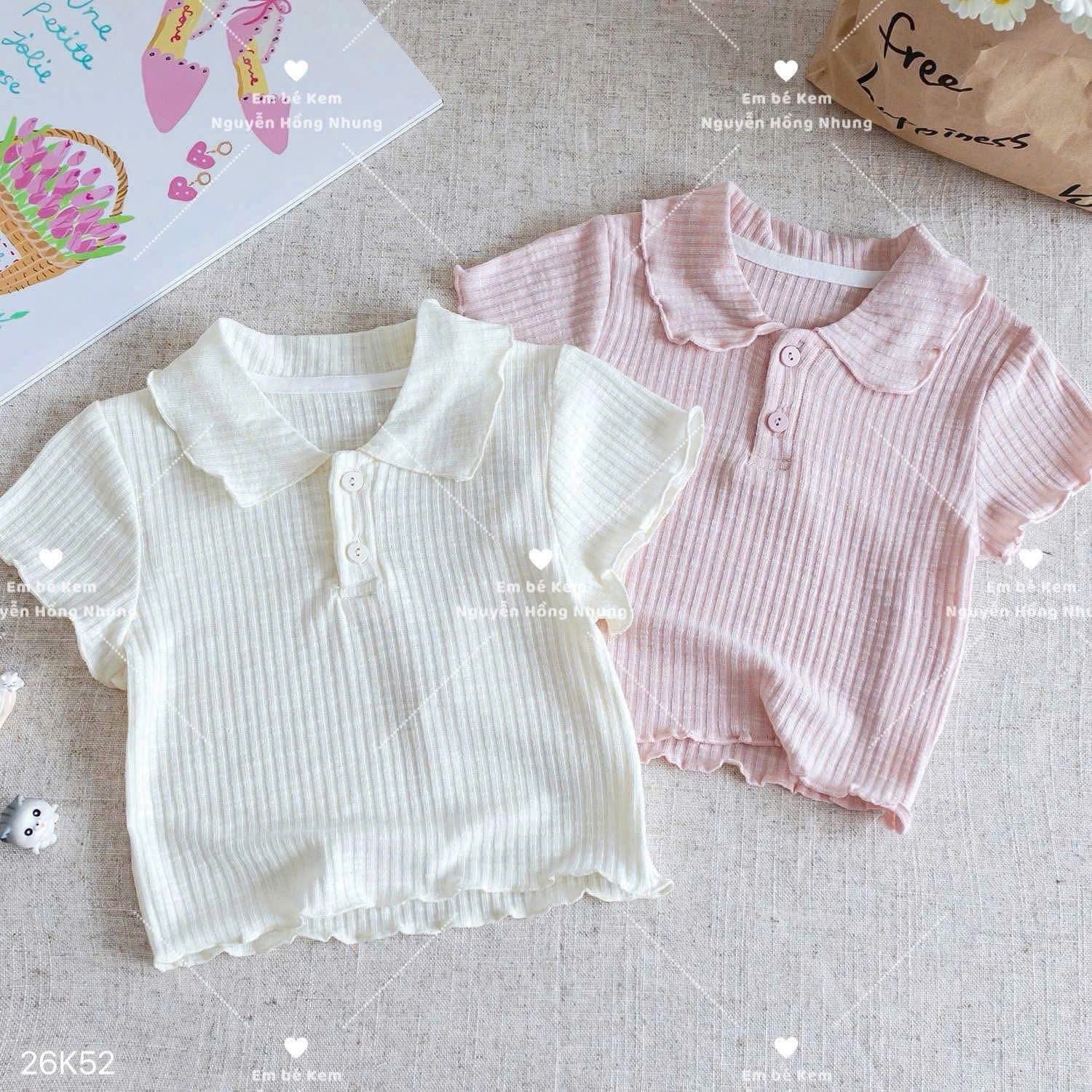 HCS(26K52) áo polo len tăm mỏng viền bèo 2 màu trắng hồng