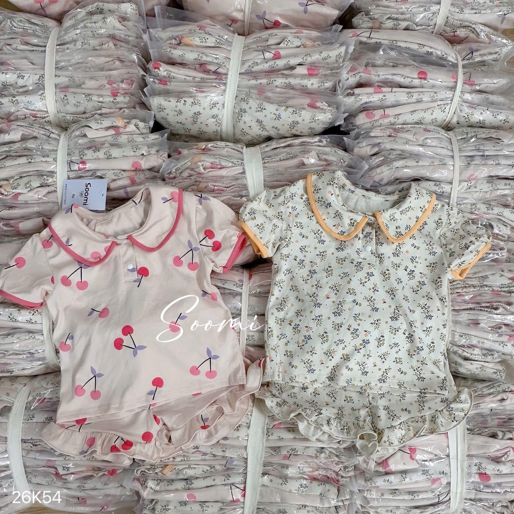HCS(26K54) Set 2 bộ mặc nhà quần phối bèo áo phối viền màu cho bé
