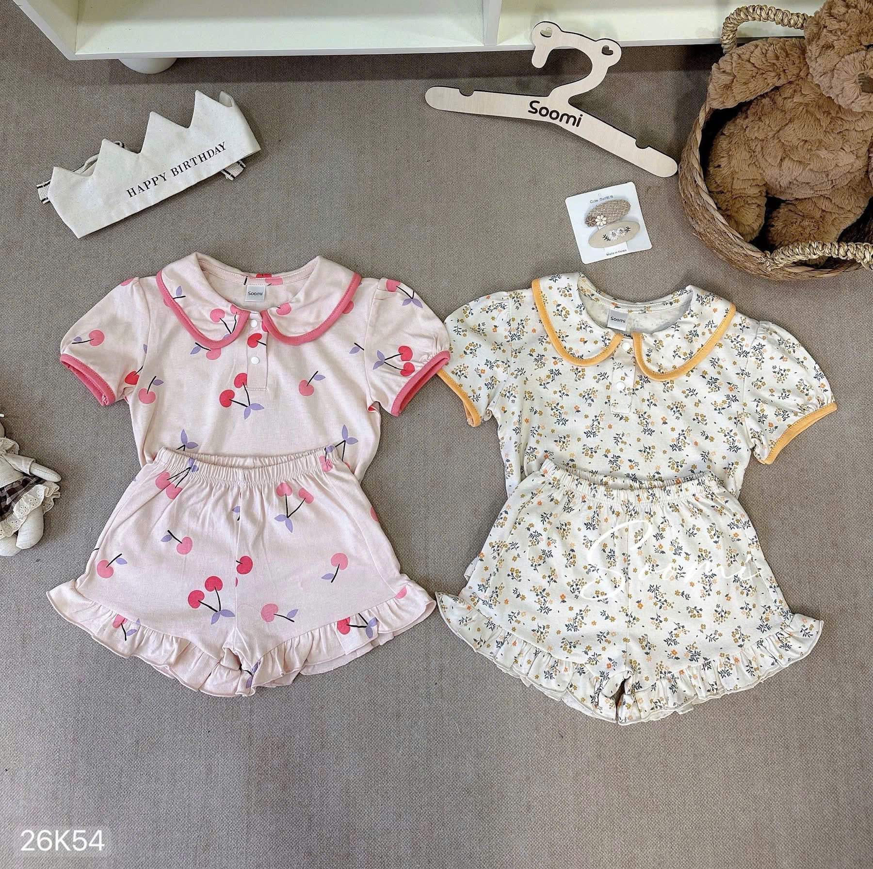 HCS(26K54) Set 2 bộ mặc nhà quần phối bèo áo phối viền màu cho bé
