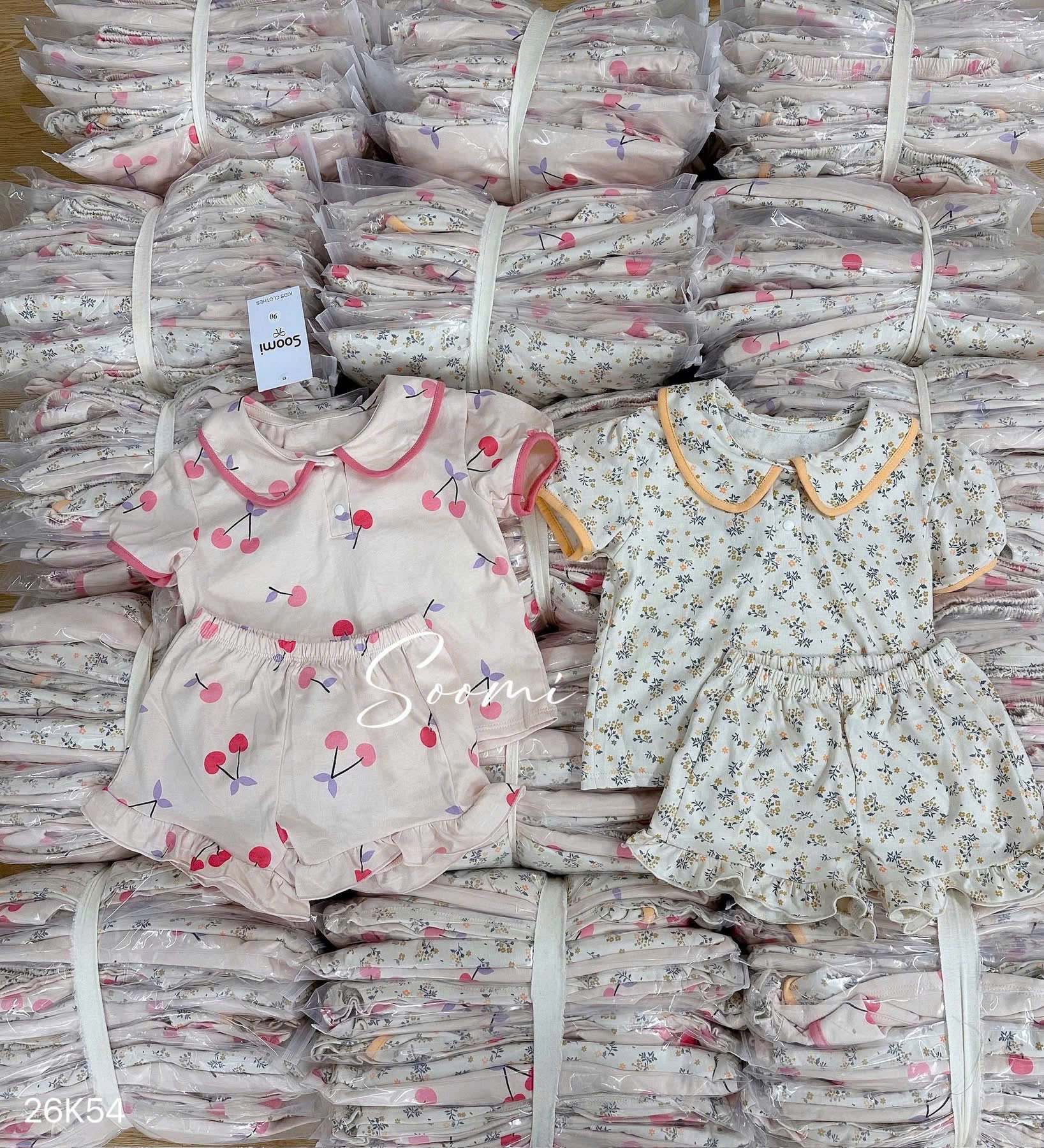 HCS(26K54) Set 2 bộ mặc nhà quần phối bèo áo phối viền màu cho bé