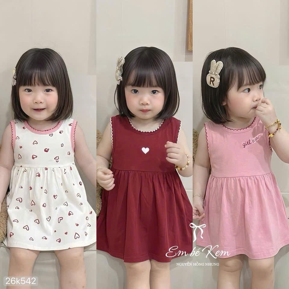 HCS (26K542) Combo 3 váy tone hồng đỏ kem hoạ tiết tim cho bé - 120