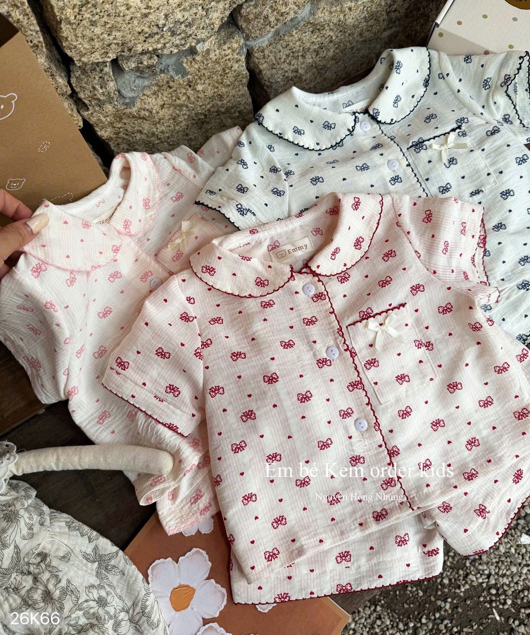 HCS (26K66) Set bộ pijama cổ bèo phối viền 3 màu cho bé