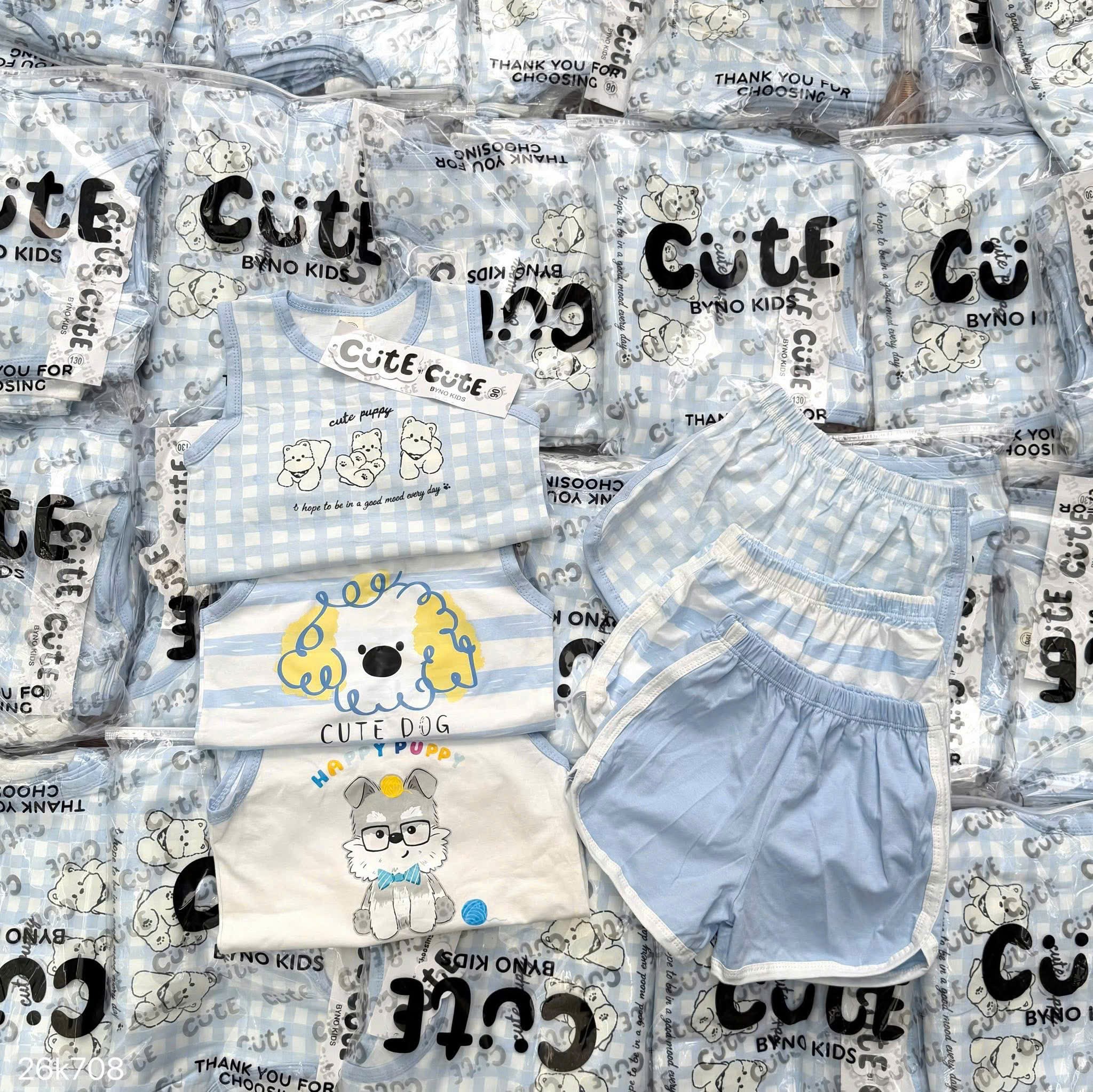 HCS(26K708) Set bộ sát nách cute dog tone xanh trời cho bé - 120