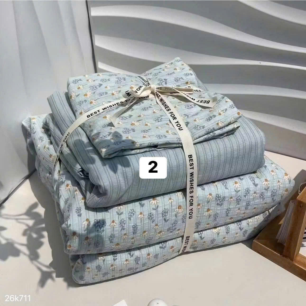 HCS (26K711) Set 4 món ga cotton 2 lớp dệt hoa siêu đẹp