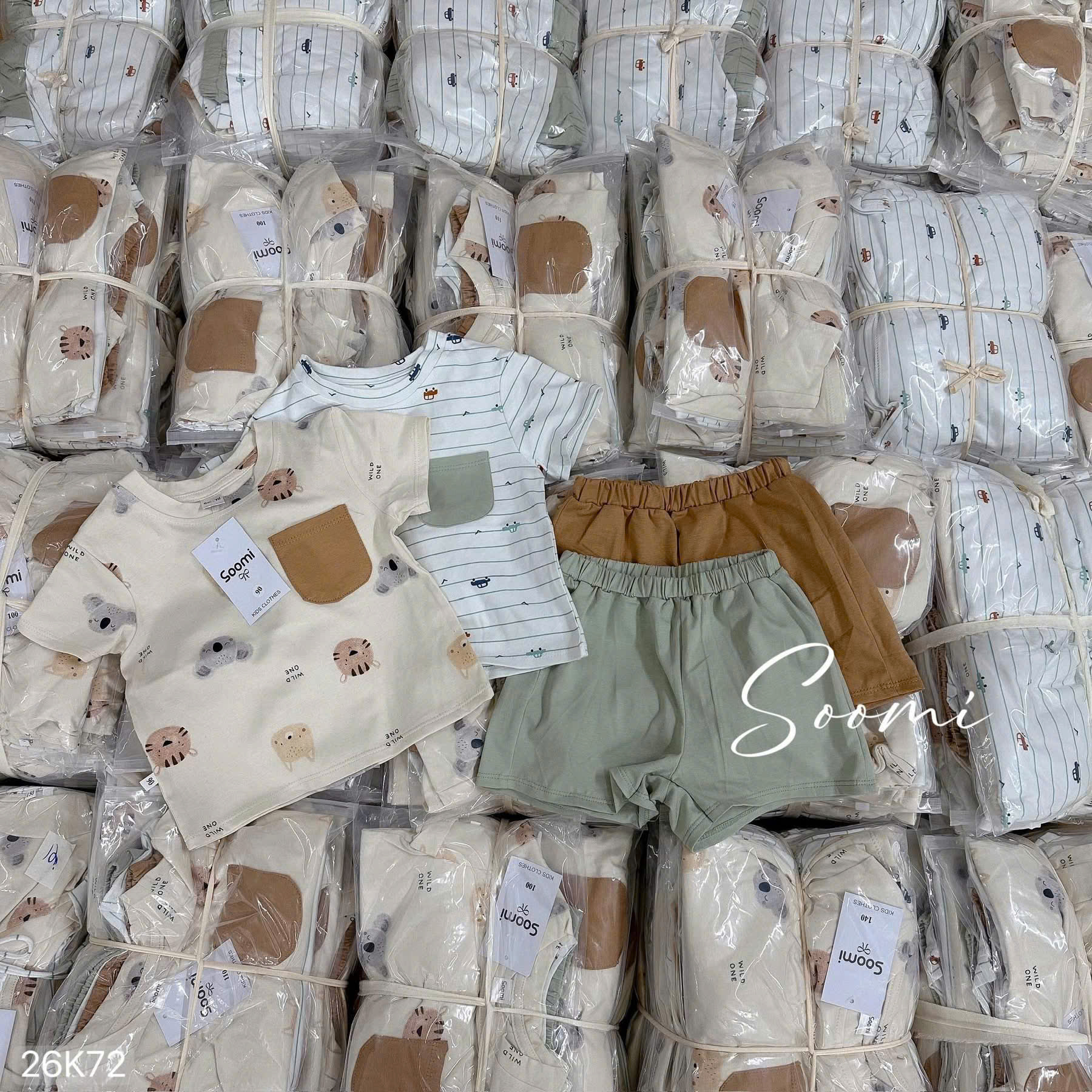 HCS (26K72) Set 2b bé trai tone Hàn túi ngực in hổ cho bé