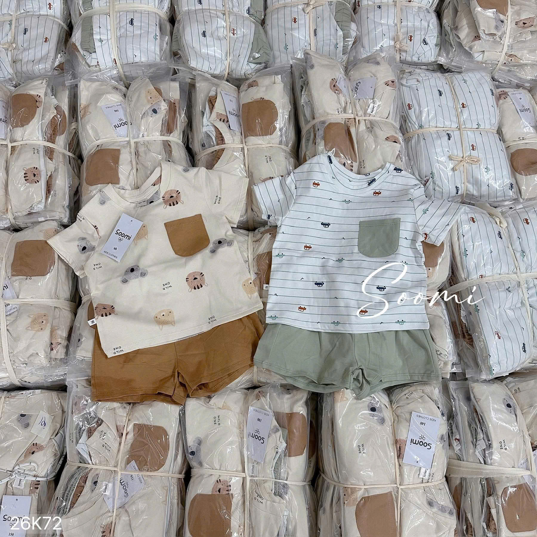 HCS (26K72) Set 2b bé trai tone Hàn túi ngực in hổ cho bé