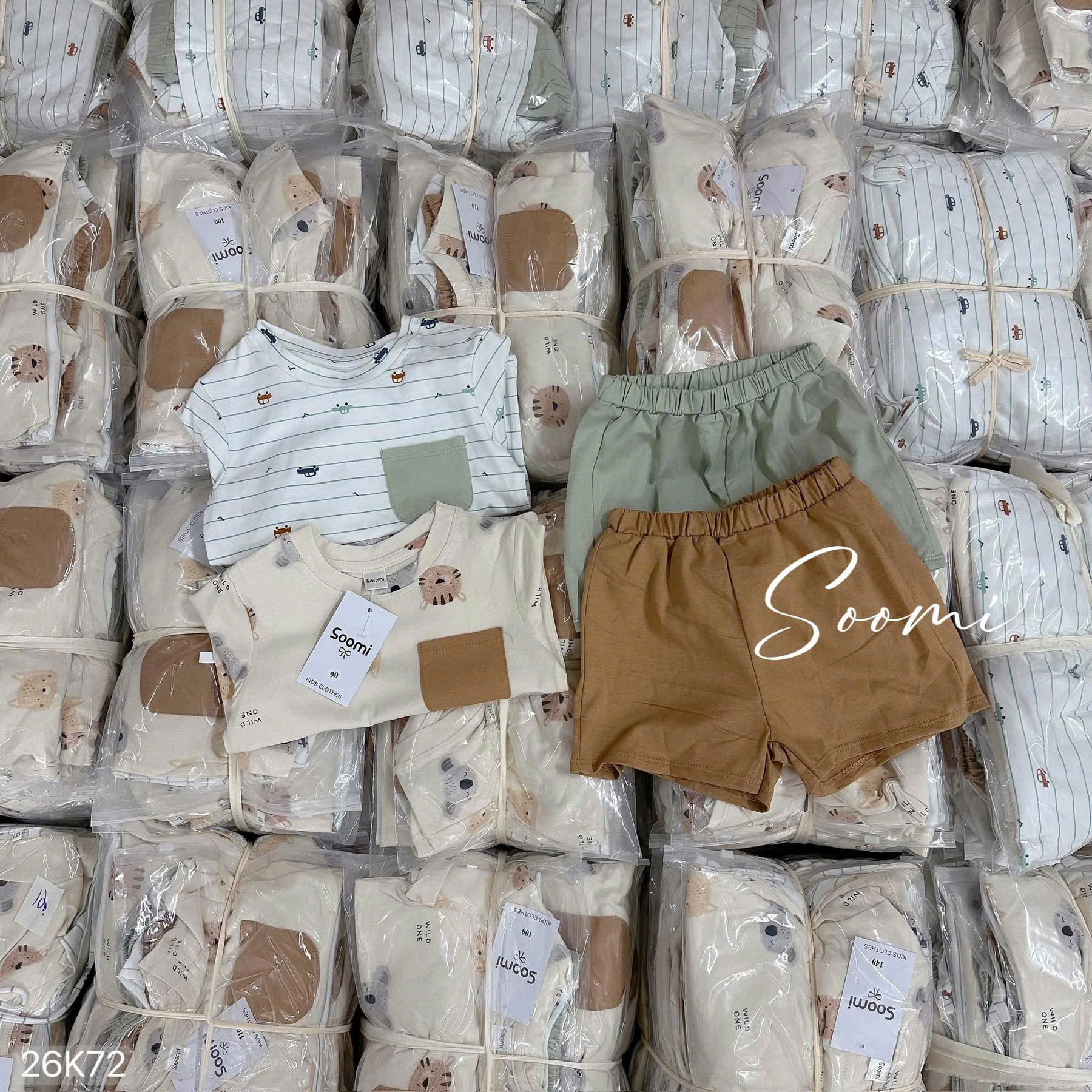HCS (26K72) Set 2b bé trai tone Hàn túi ngực in hổ cho bé