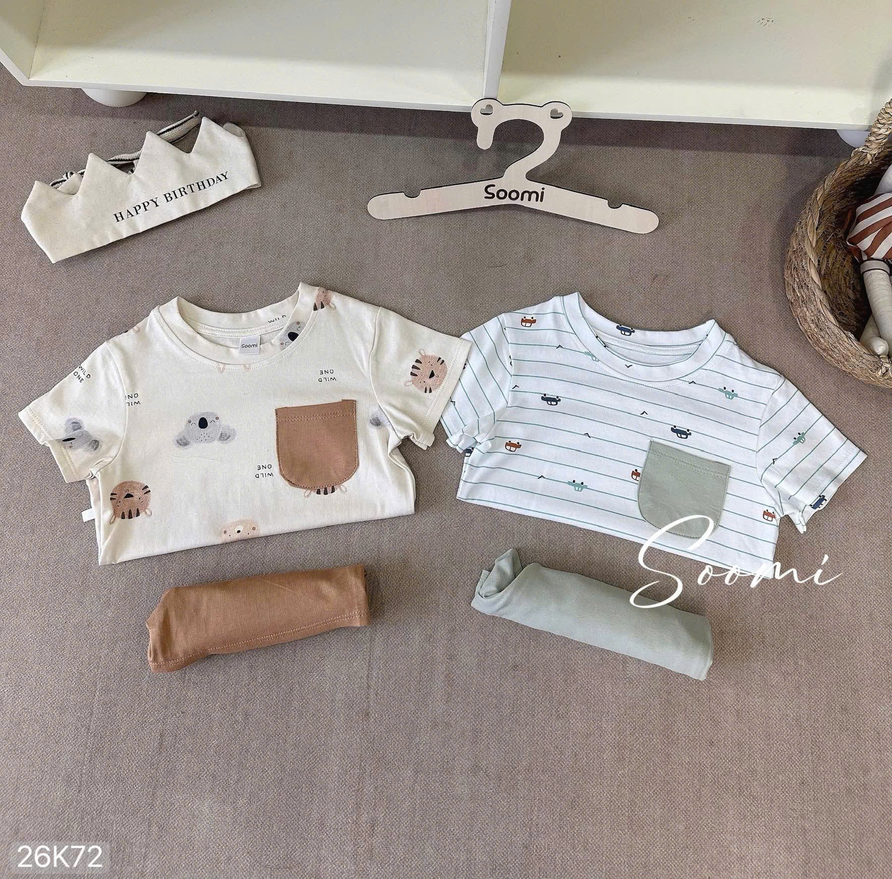 HCS (26K72) Set 2b bé trai tone Hàn túi ngực in hổ cho bé