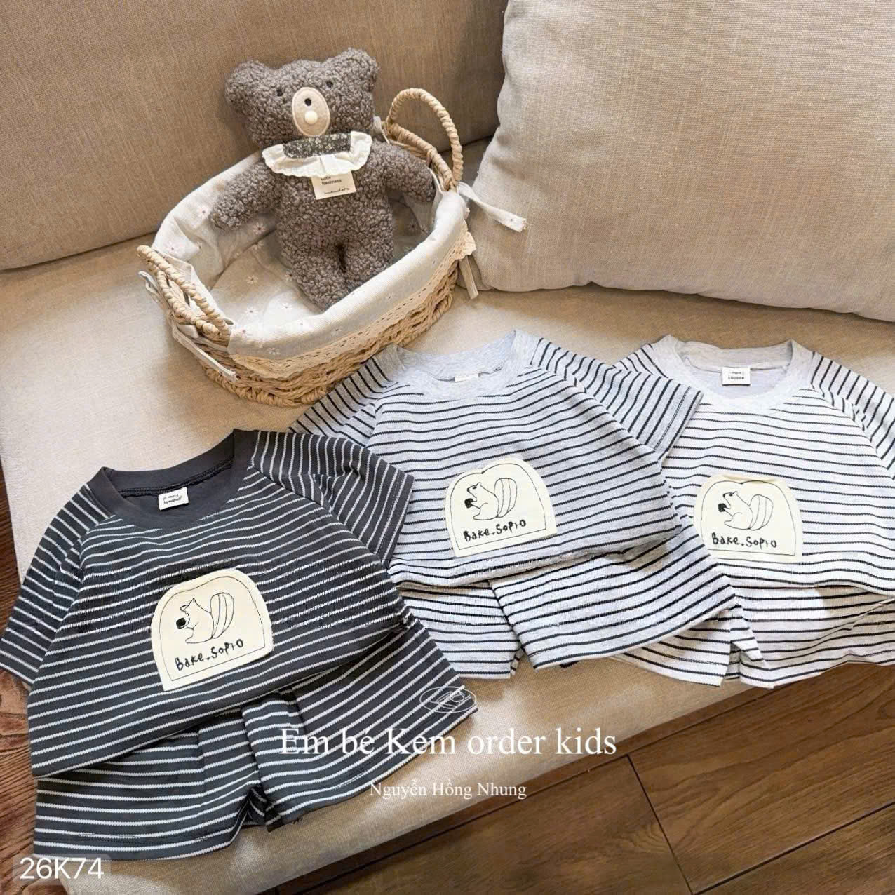 HCS (26K74) Set bộ cộc kẻ ngang hình chú sóc siêu đáng yêu cho bé