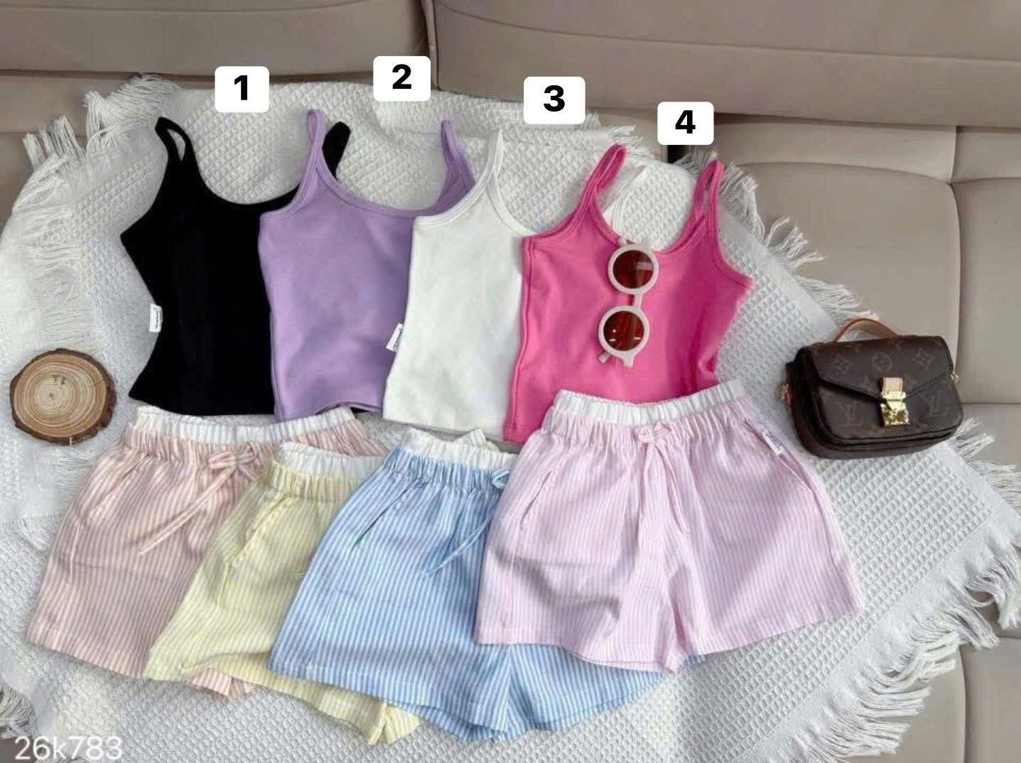 HCS (26K783) Set bộ áo hai dây kèm quần kẻ cho bé siêu xinh